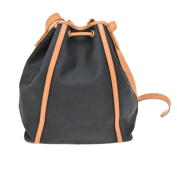 Saint Laurent YSL Logo Drawstring Shoulder Bag PVC Leather Navy Brown 38FC055 - Picture 3 of 16